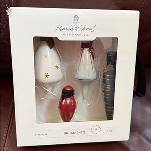 Hearth & Hand with Magnolia Stoneware Christmas Ornaments 4 Pc Set New in Box